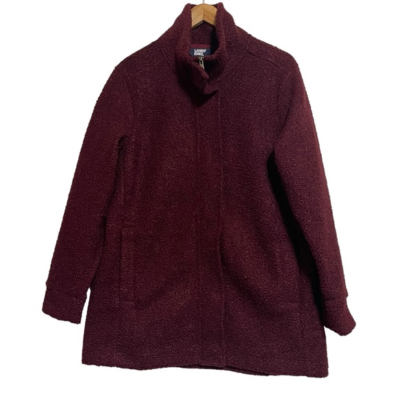 LANDS' END Womens Burgundy Teddy Coat Size Large (14-16) - Picture 1 of 12